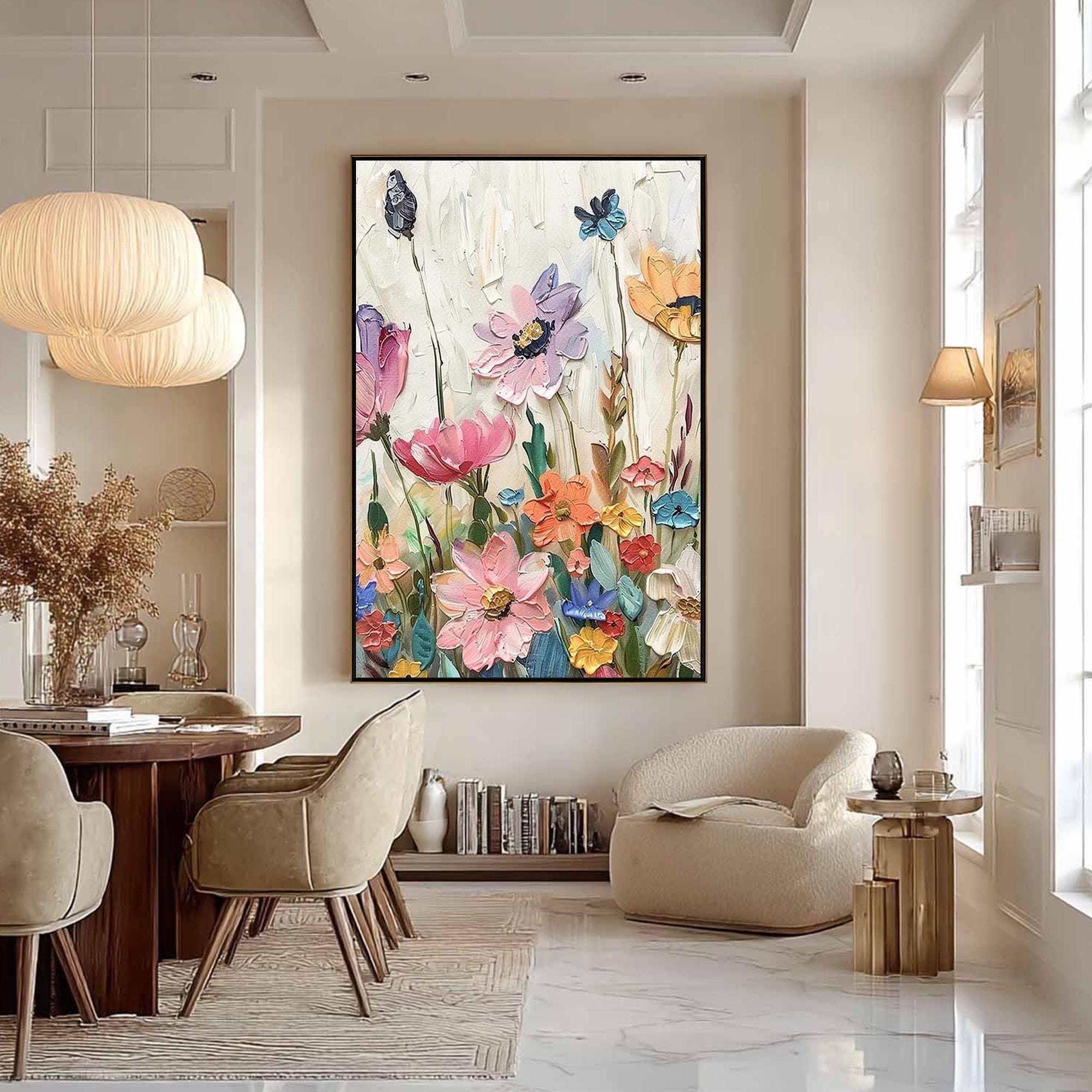 Whispers of Spring" – 3D Textured Floral Canvas Art for Joyful Home Decor
