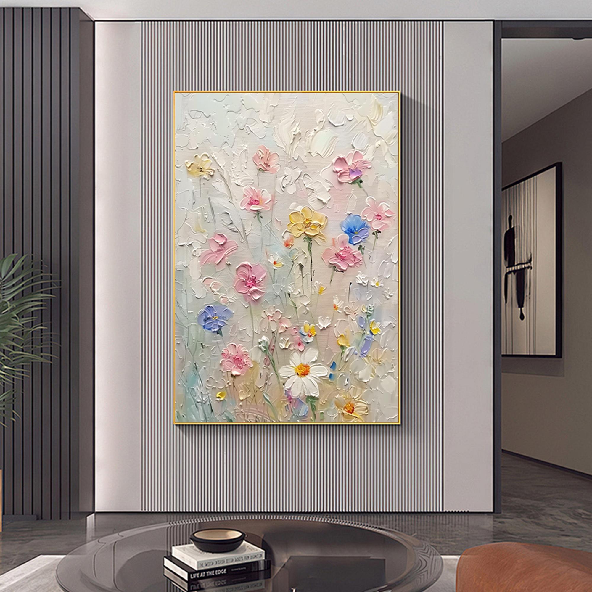 Petals of Dawn – 3D Textured Floral Oil Painting Vertical Canvas Art