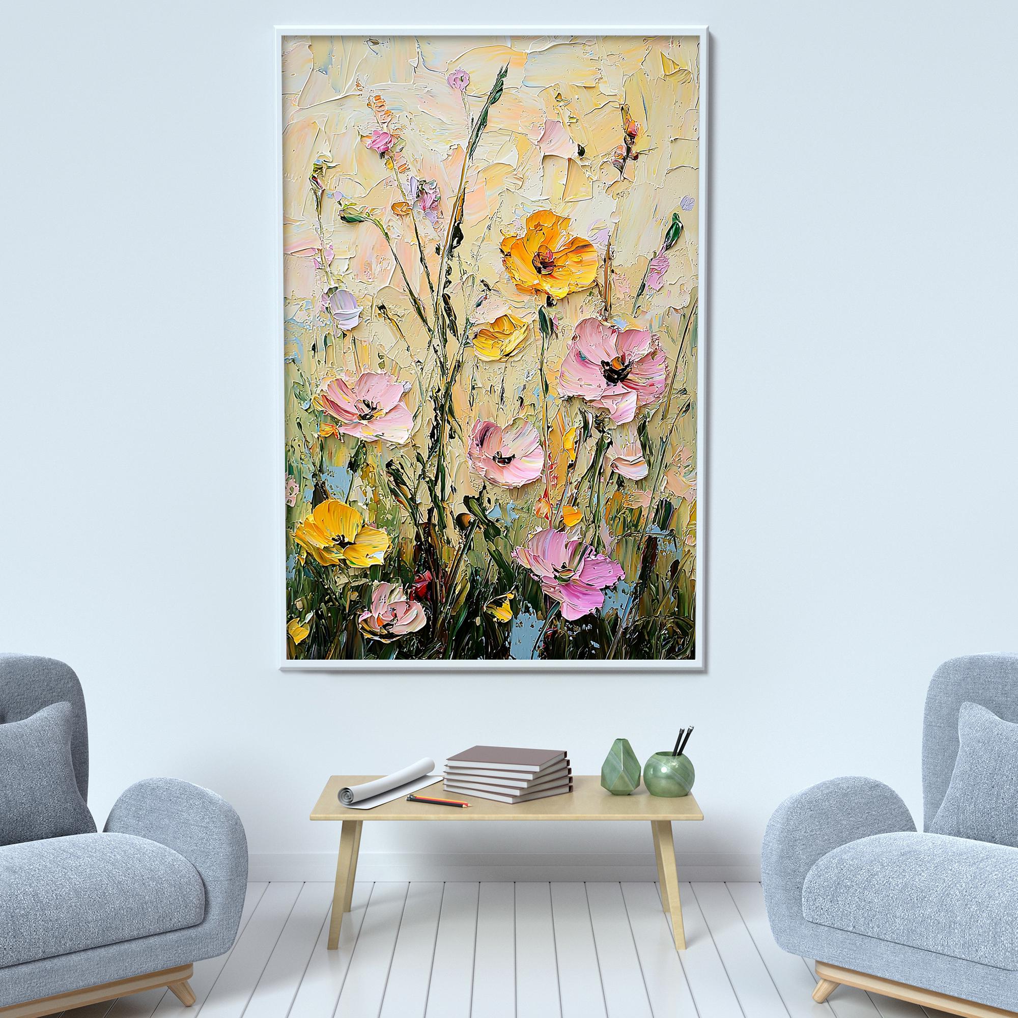 Bloomrise Melody - Textured Floral Oil Painting