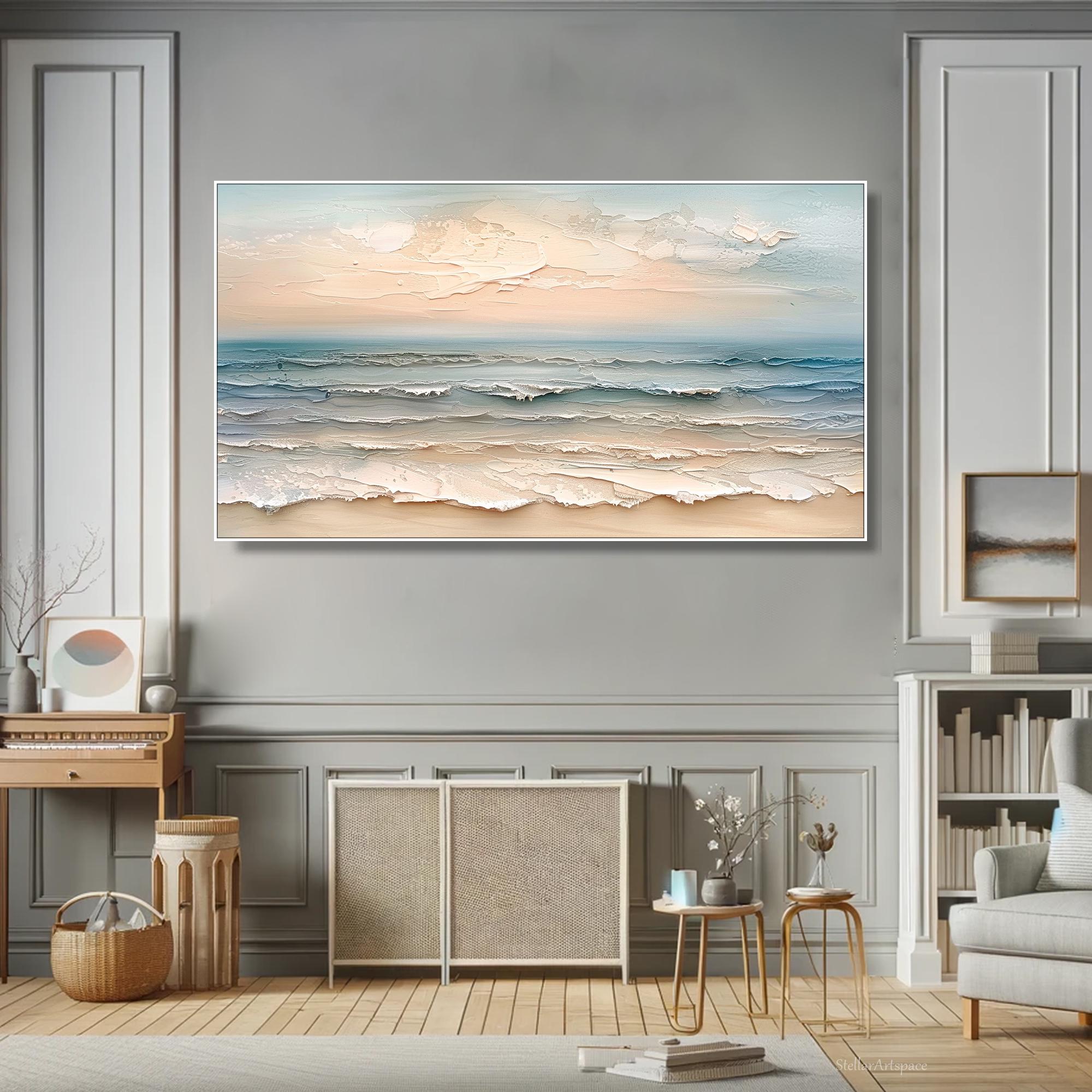 Tranquil Shores - Large Coastal Seascape Oil Painting, Textured Ocean Canvas Wall Art