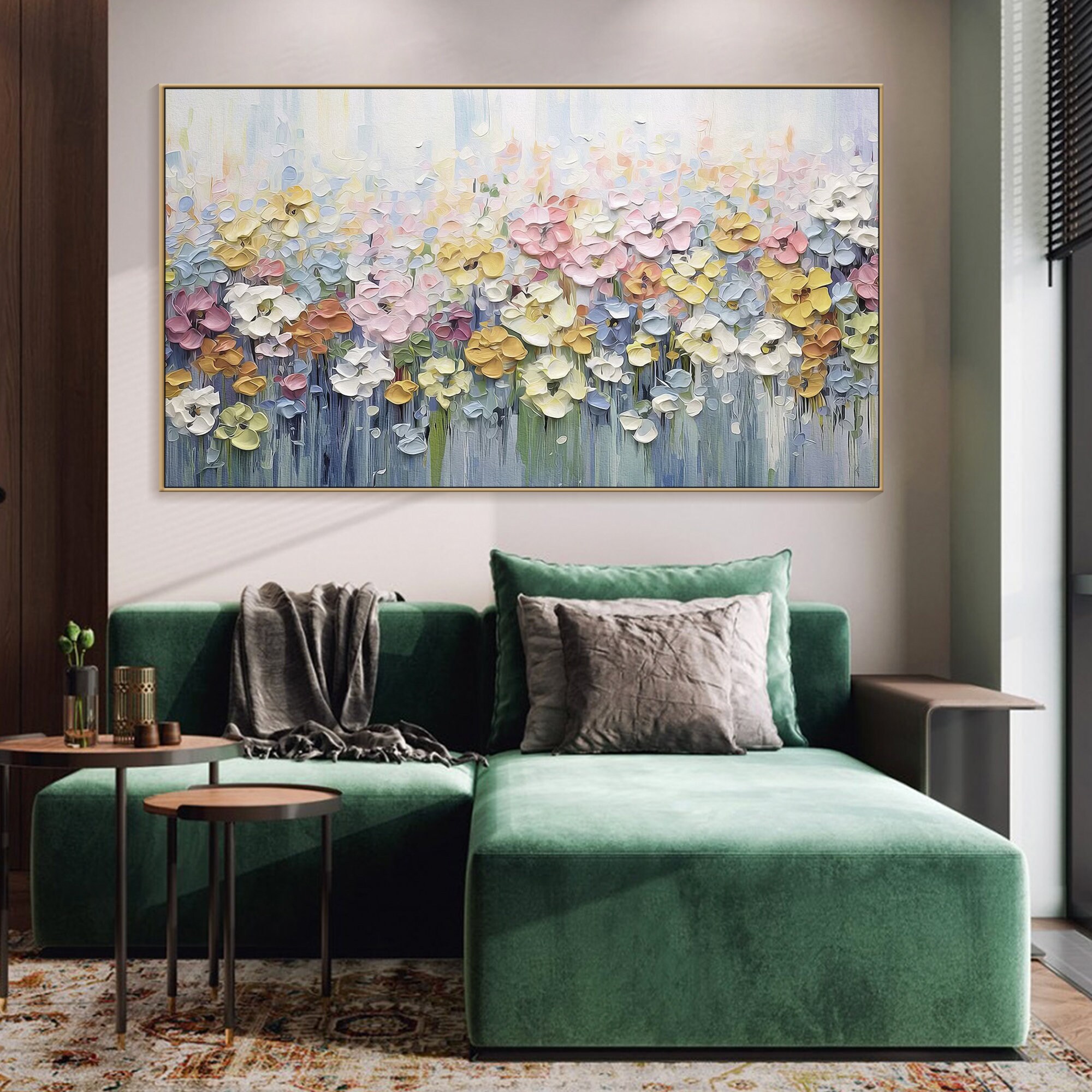 Blooming Horizon – Large Textured Floral Oil Painting