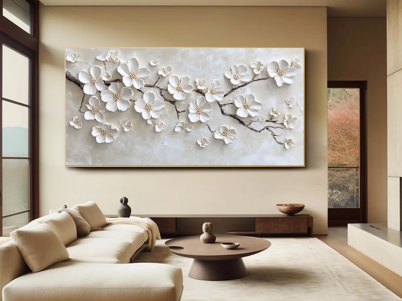 Eternal Bloom – Minimalist Textured White Floral Oil Painting