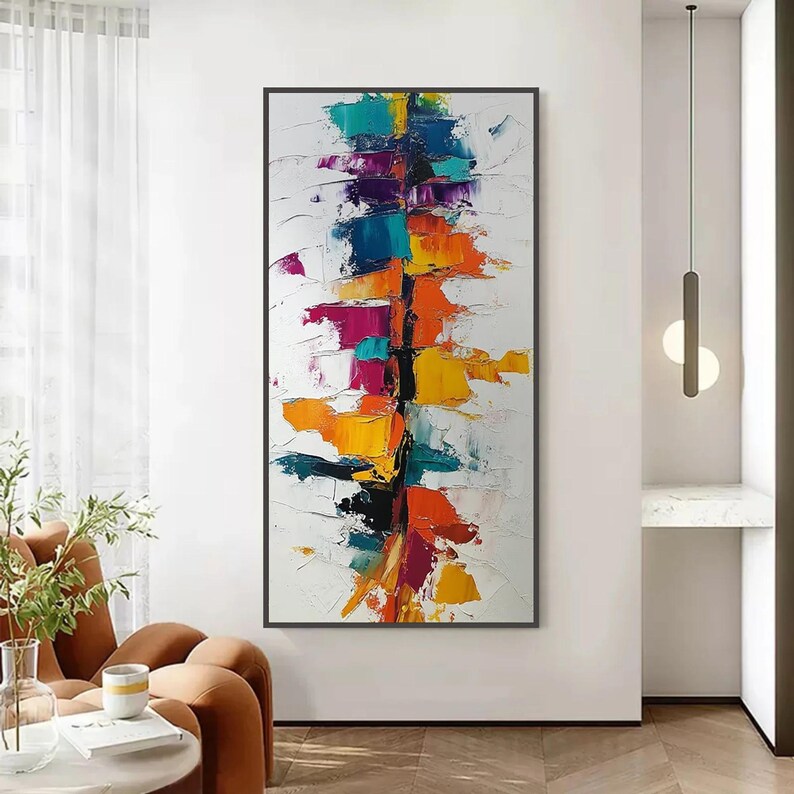 Color Symphony — Abstract Geometric Textured Oil Painting, Modern Colorful Wall Art