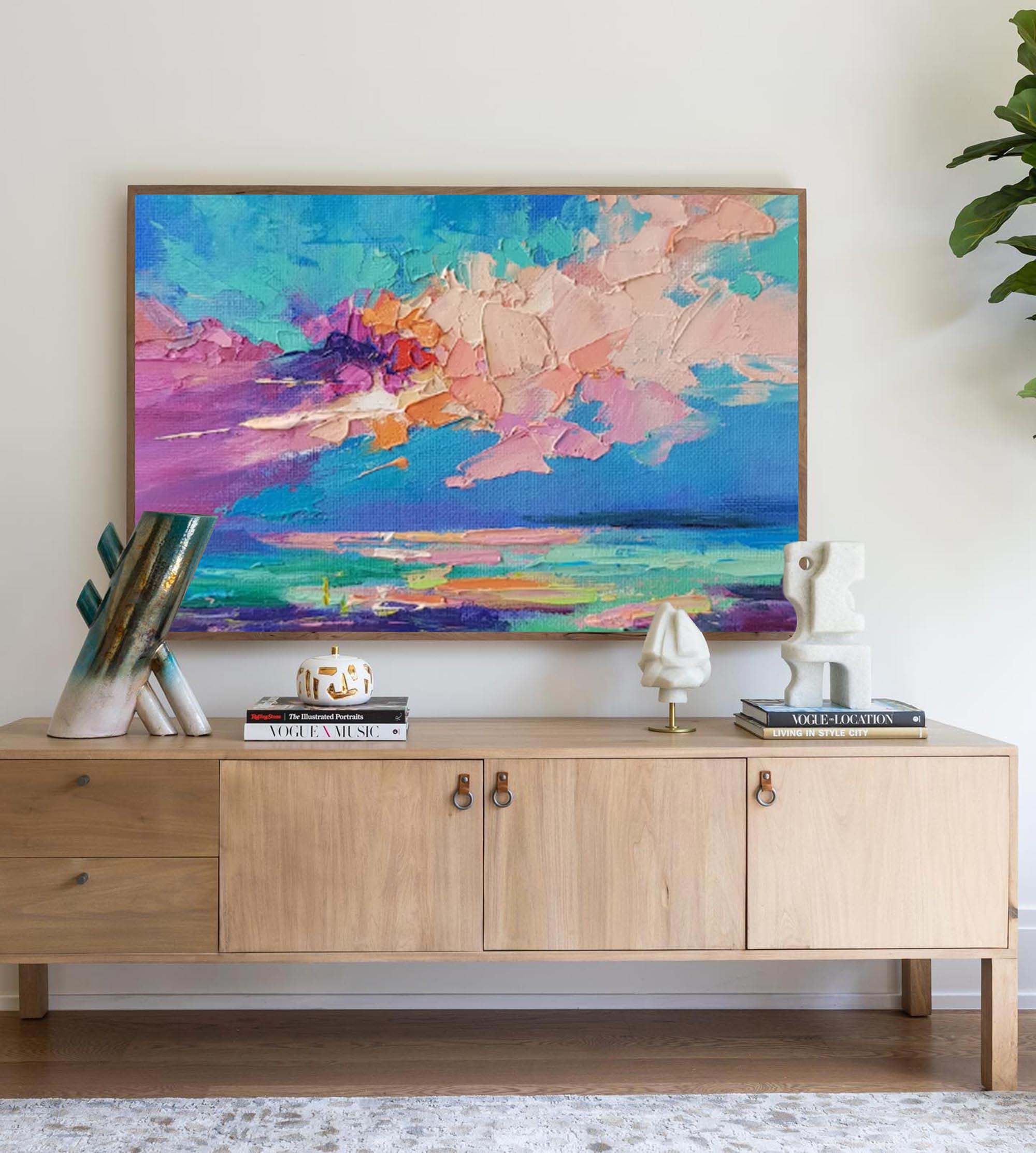 Ocean Glow — Colorful Abstract Seascape Textured Oil Painting, Modern Wall Art