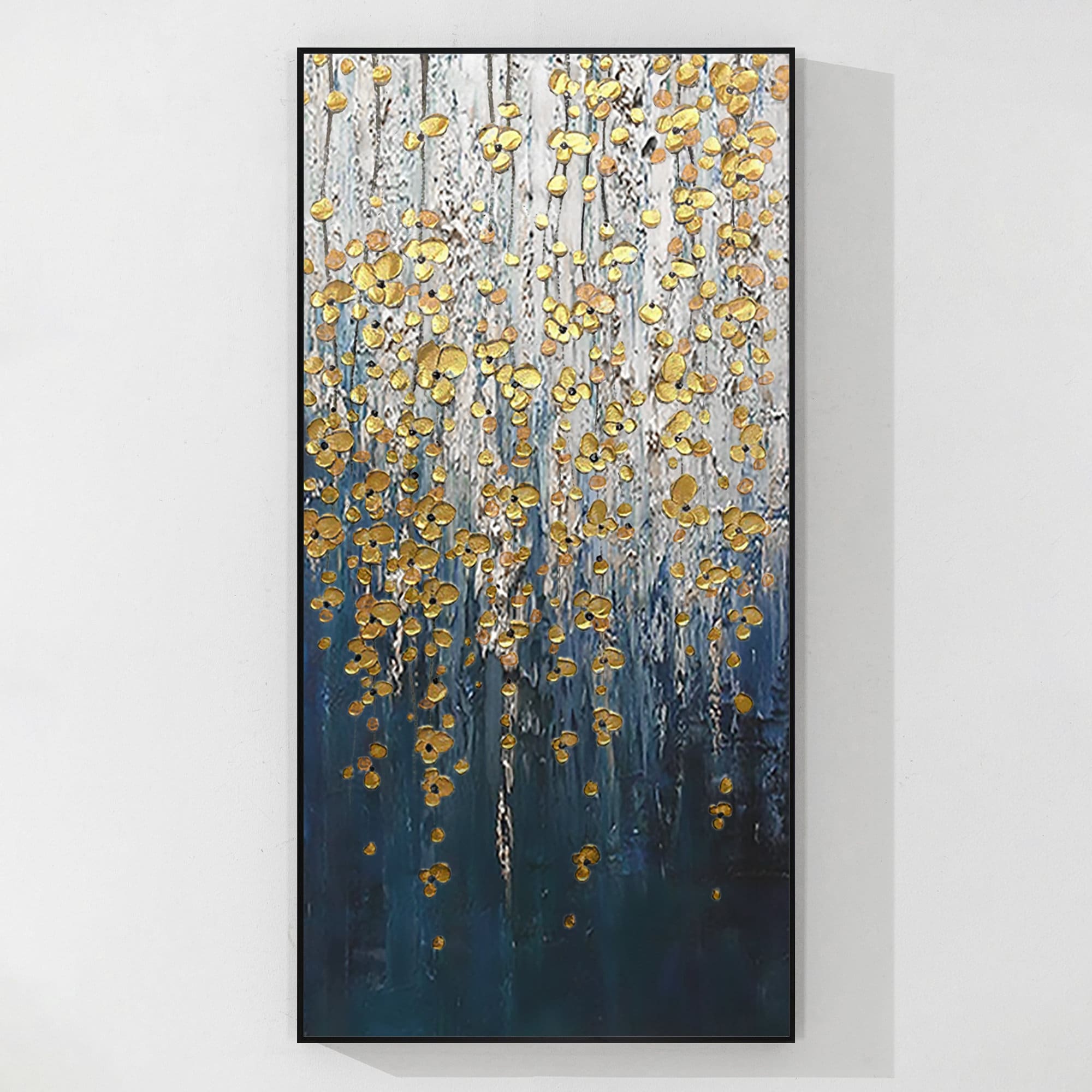 Golden Cascade – Textured Abstract Oil Painting