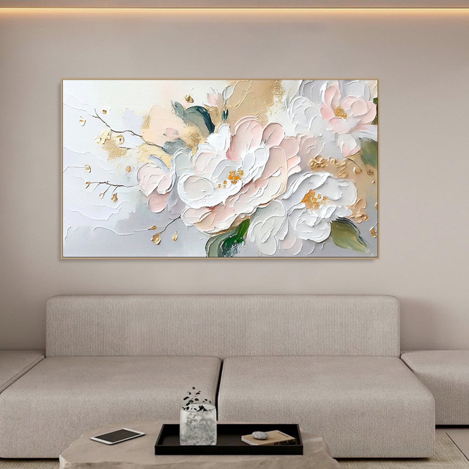 Golden Blossom: Textured Peony Art