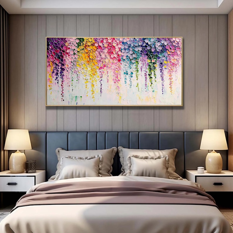 Rainbow Cascade: Textured Floral Art