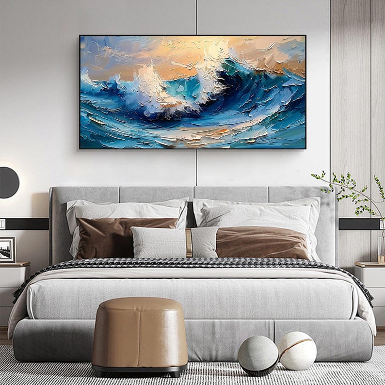 Tide of Light - Large Abstract Ocean Wave Painting Modern Textured Seascape Wall Art