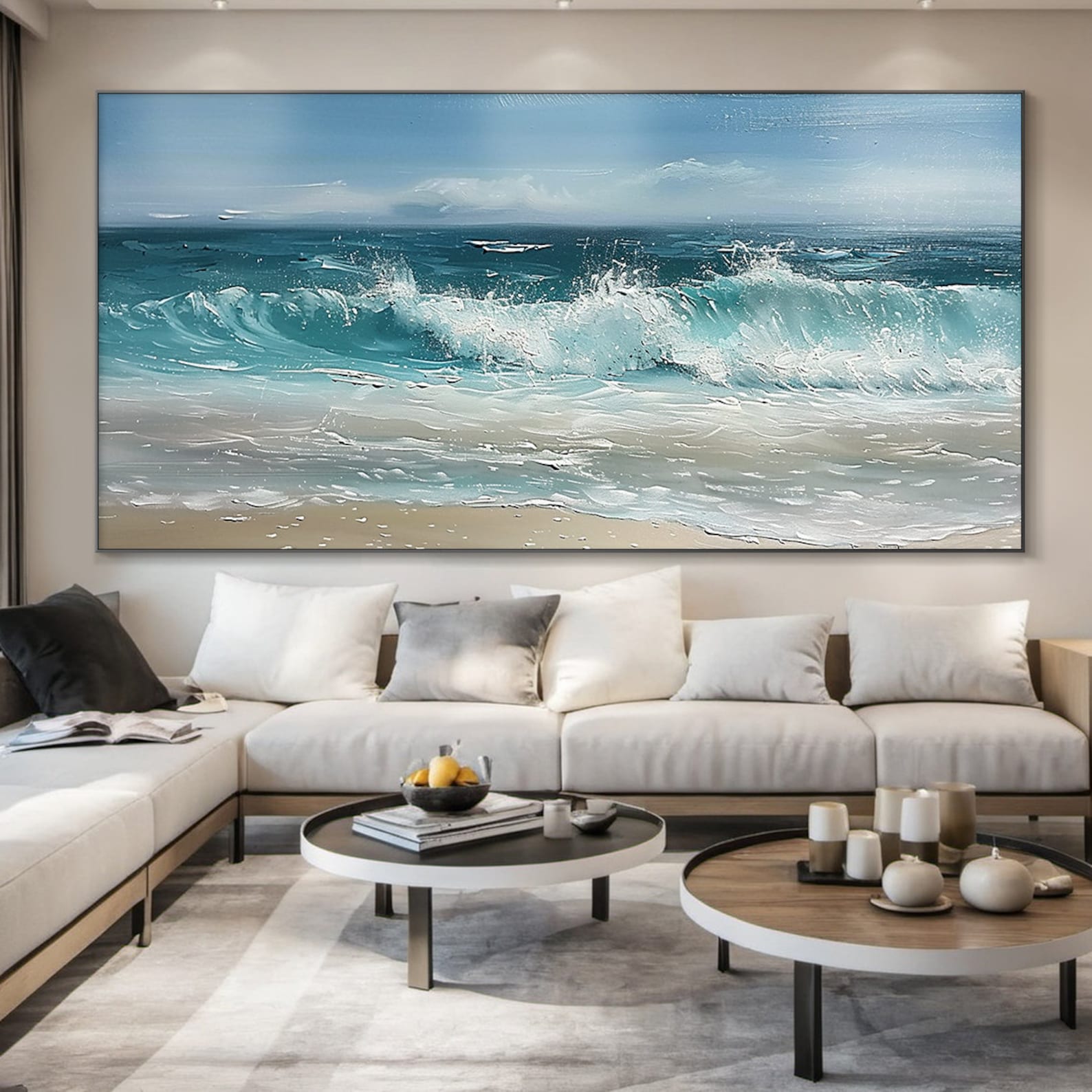 Shoreline Serenity - Realistic Ocean Wave Painting Coastal Beach Textured Wall Art