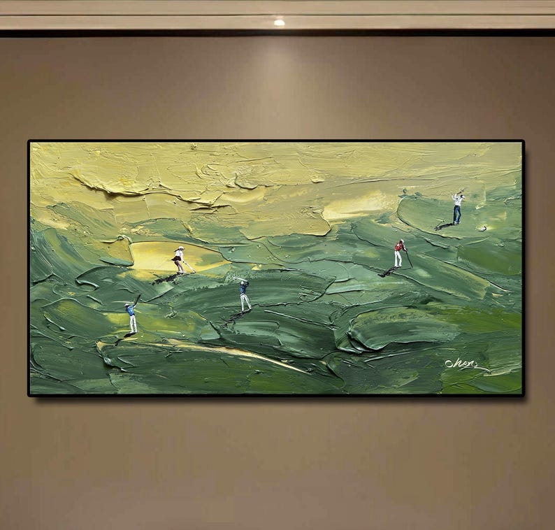 Swing Terrain – Golf Player Abstract Palette Knife Painting Sport Textured Canvas Art