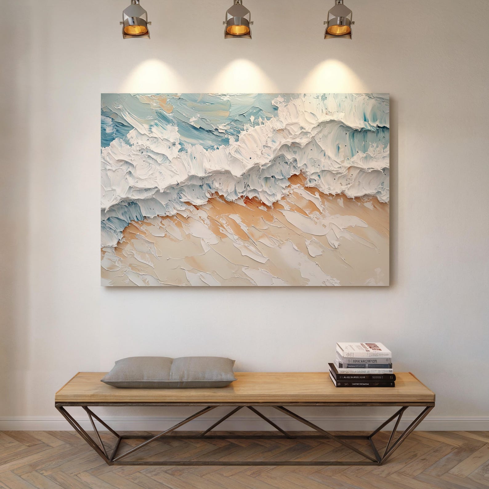 Shoreline Serenity – Textured Ocean Wave Canvas Abstract Beach Wall Art Horizontal