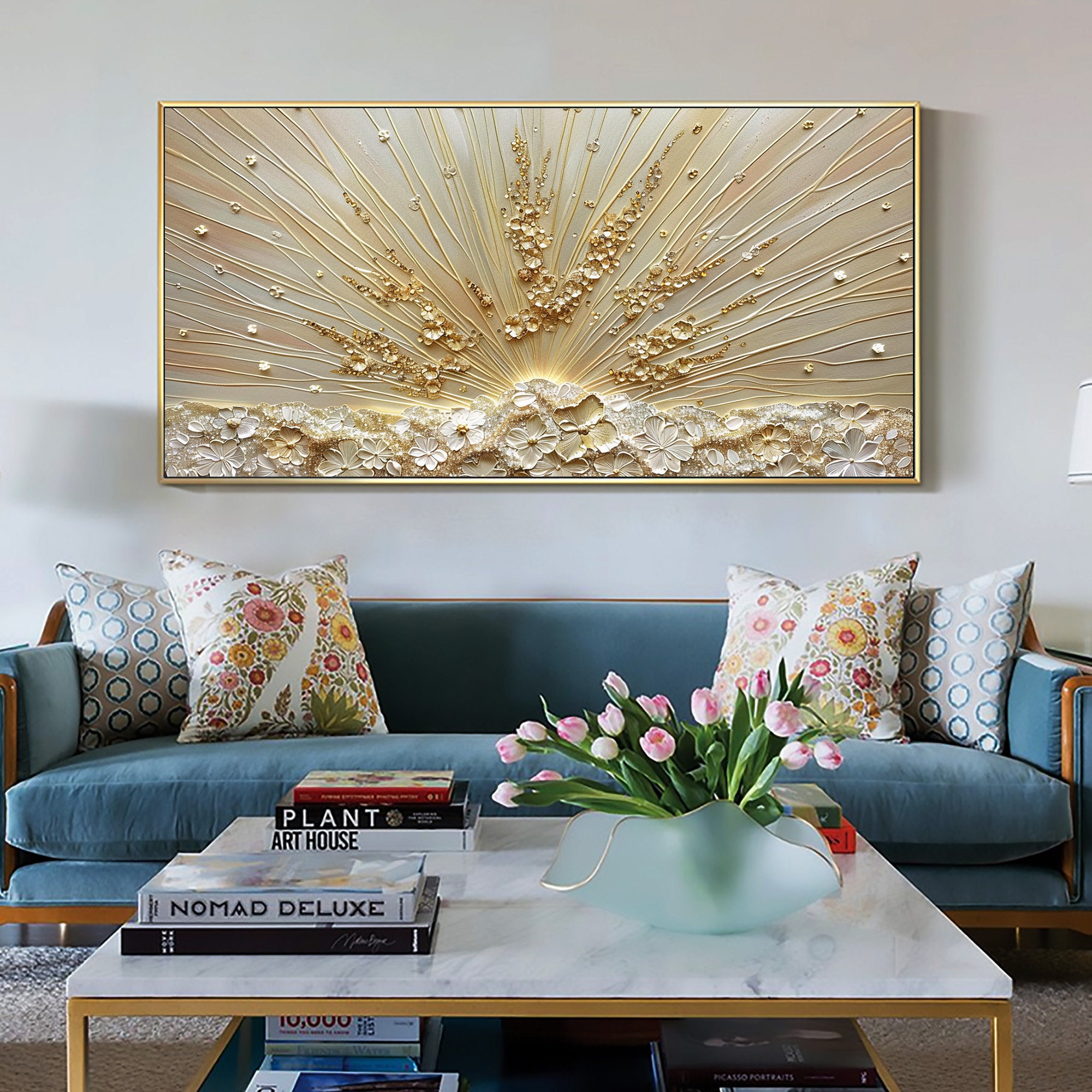 Golden Radiance – Luxurious Floral Burst 3D Canvas