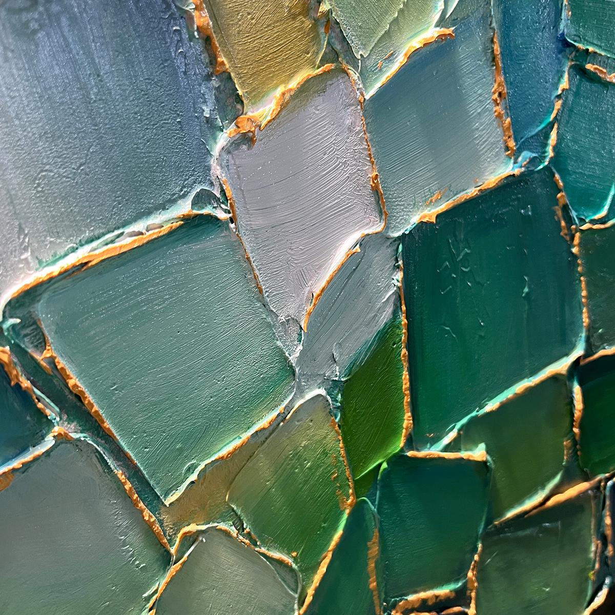 Shards of Green – Textured Abstract Glass Mosaic Wall Art