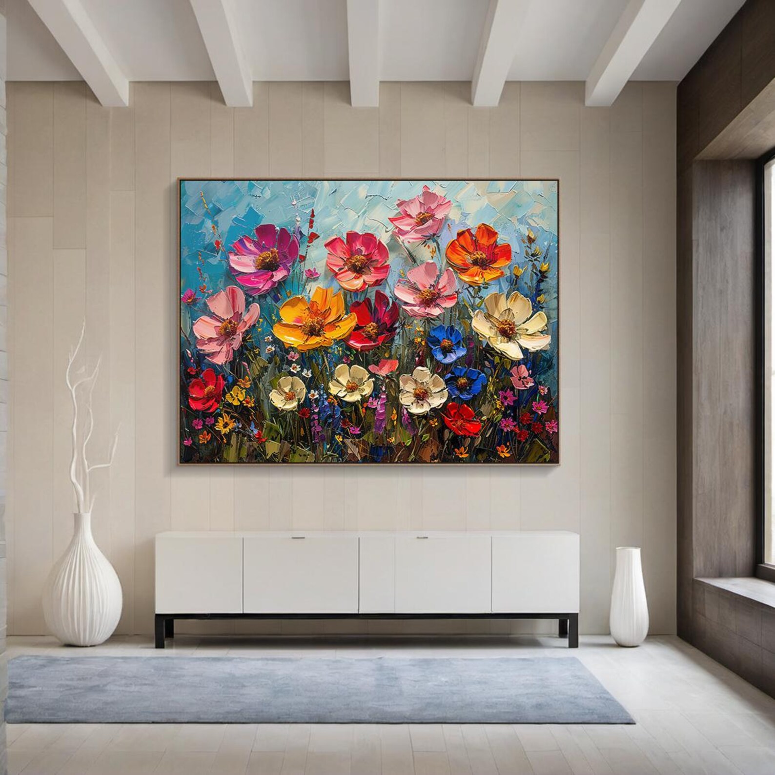 Bloom Symphony – Textured Floral Canvas Painting