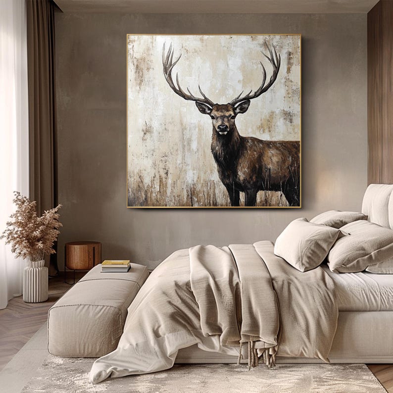 Noble Gaze – Realistic Deer Wall Art in Earth Tones