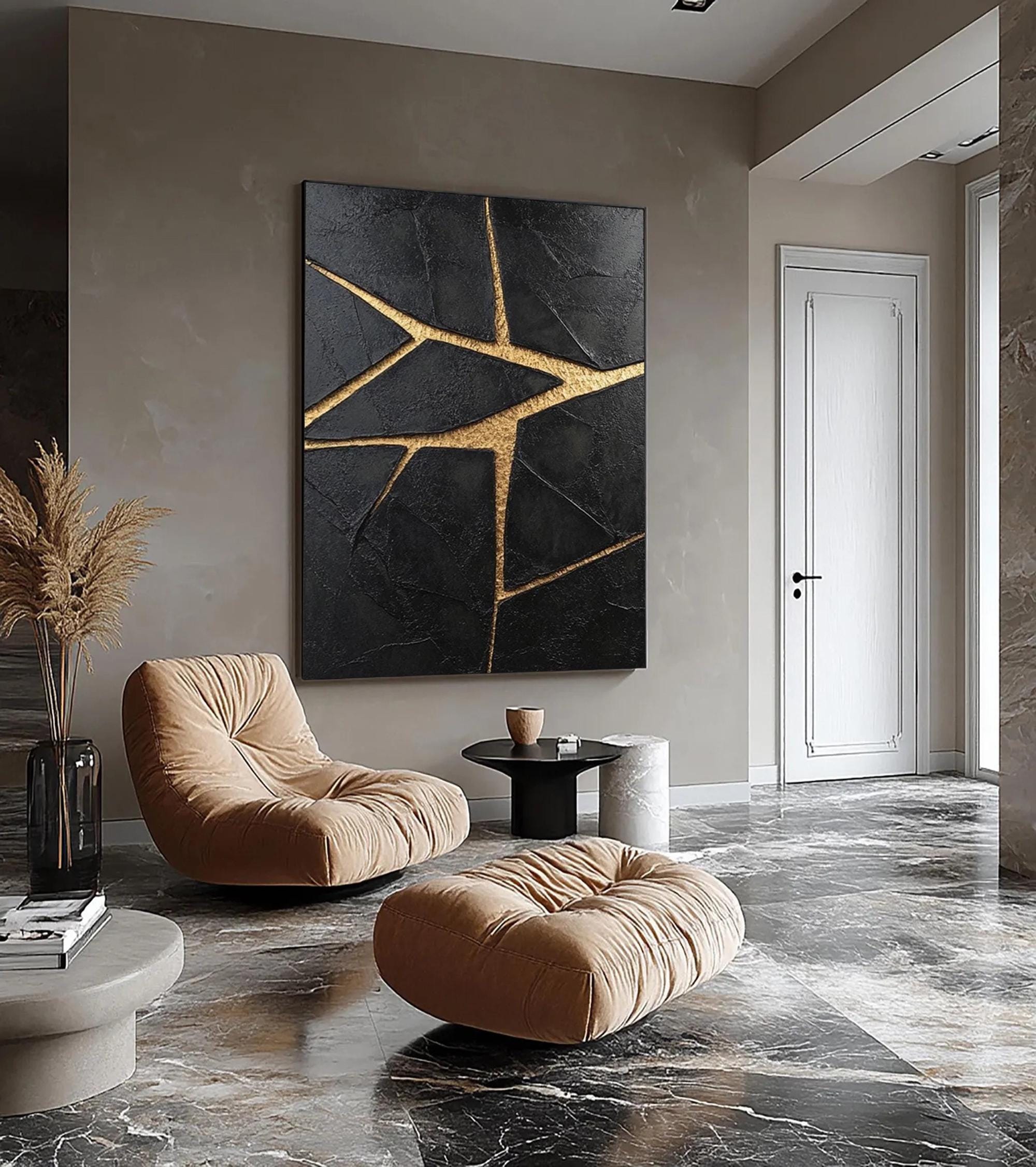 Fractured Gold - Black and Gold Textured Abstract Art