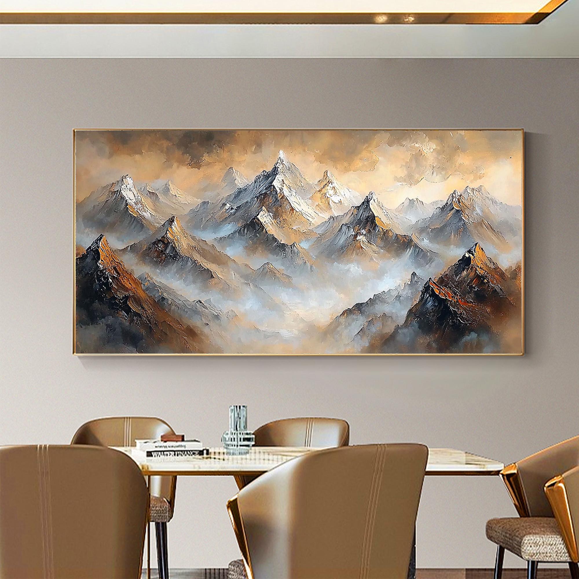 Textured Golden Mountain Canvas – Horizontal Abstract Wall Art