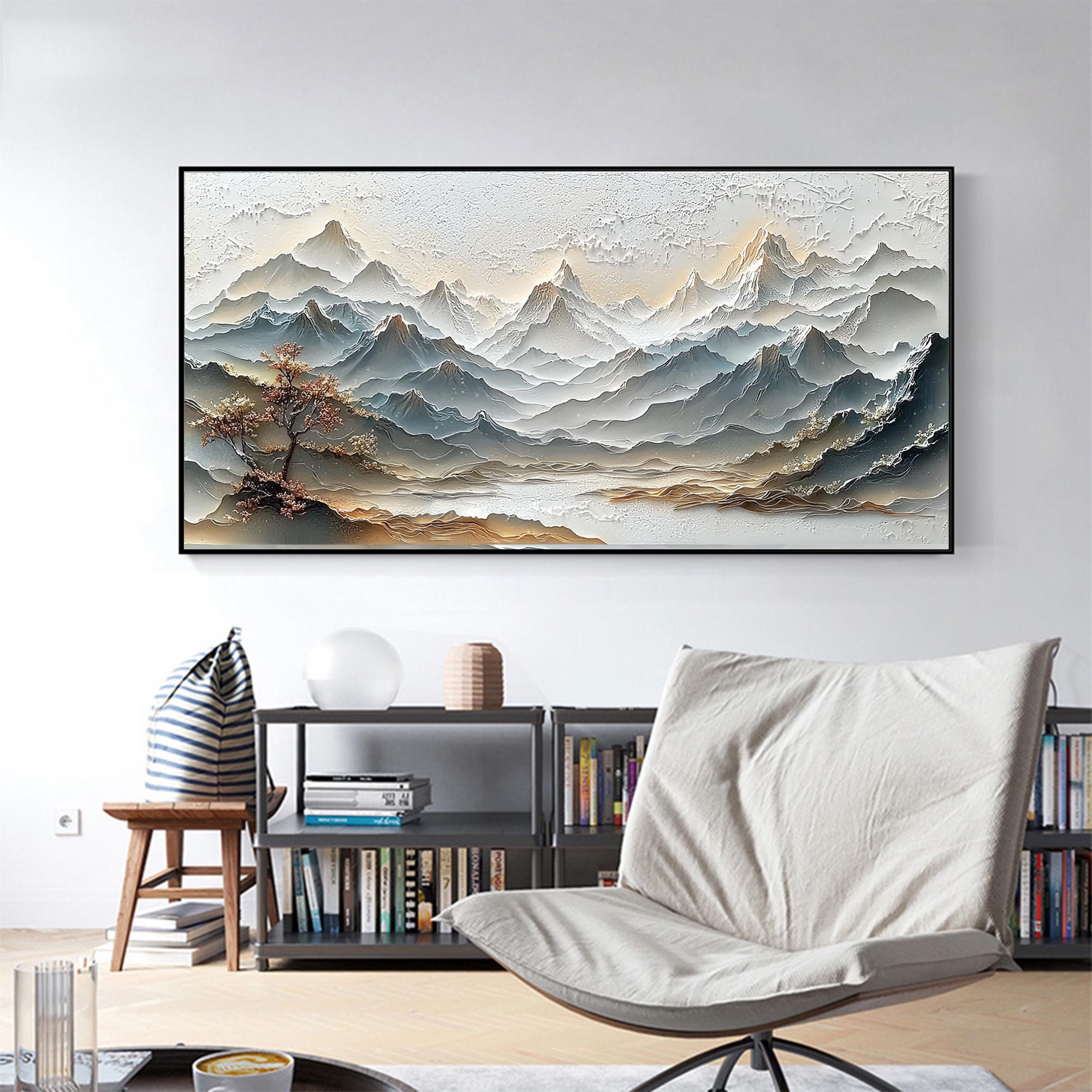 Oriental Textured Mountain Art – Hand-Painted Landscape Canvas