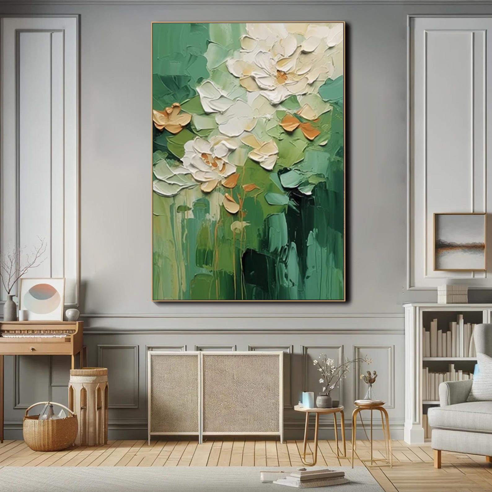 Blossom Serenity – Abstract Floral Canvas Painting for Living Room Wall Art