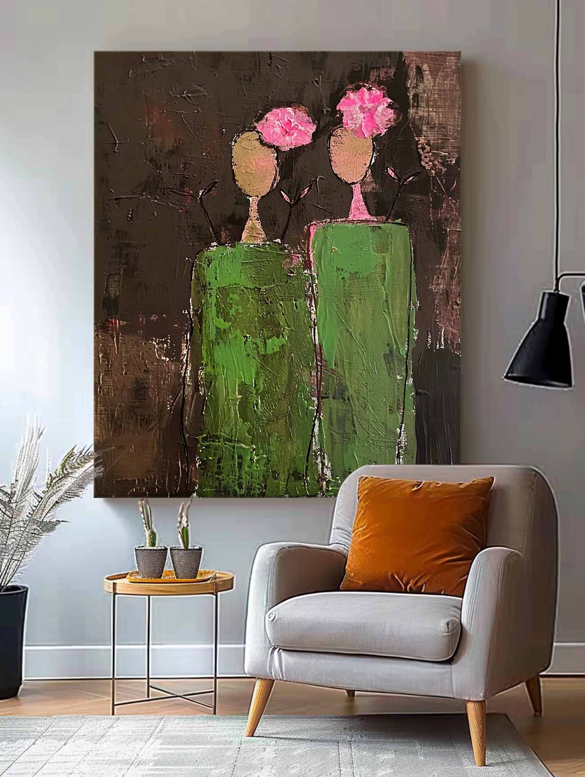 Floral Companions – Abstract Figurative Painting, Textured Portrait Canvas Wall Art