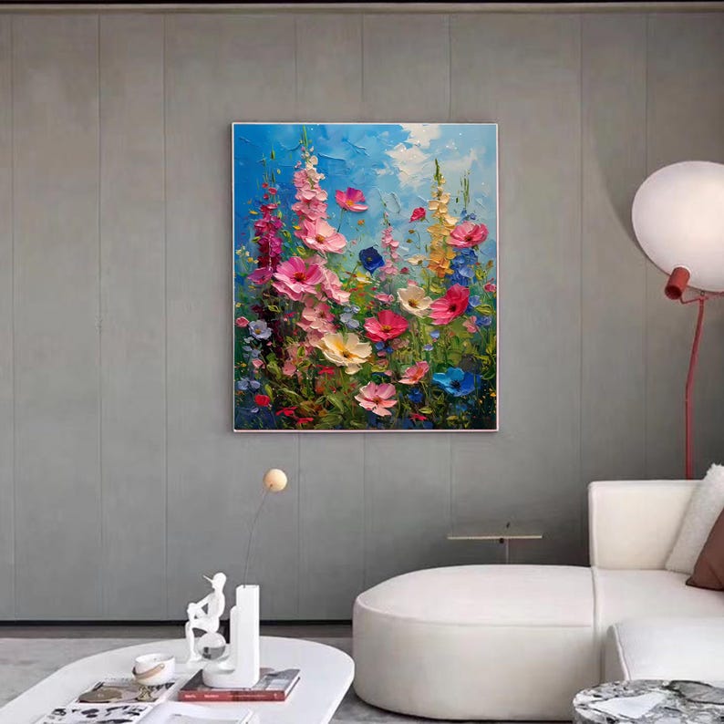 Blooming Garden of Colors – Textured Floral Oil Painting for Modern Home Decor