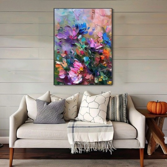 Vibrant Floral Oil Painting – Textured Flower Art for Contemporary Home Decor