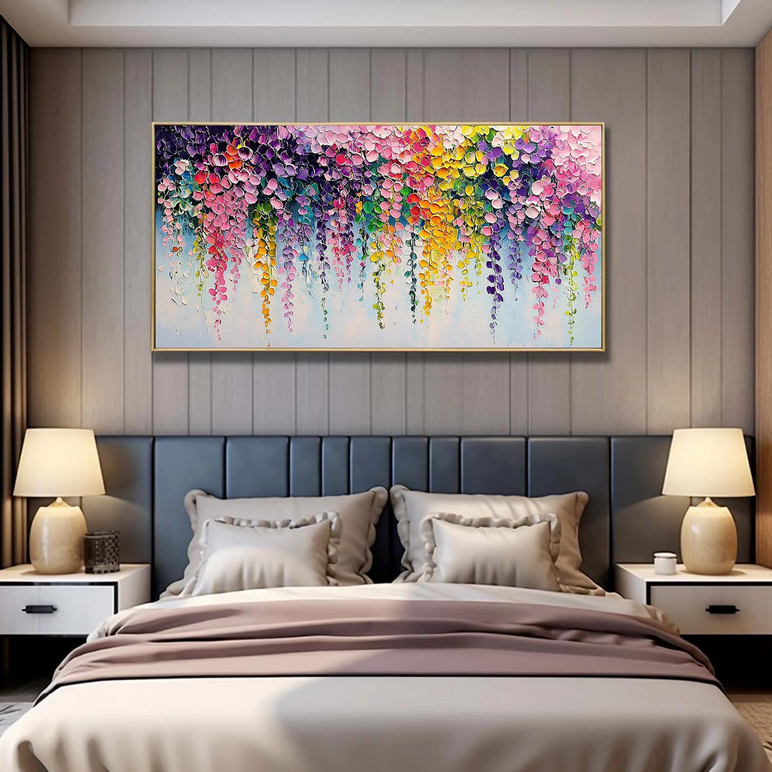Wisteria Dreams – Colorful Textured Floral Oil Painting for Modern Home Decor