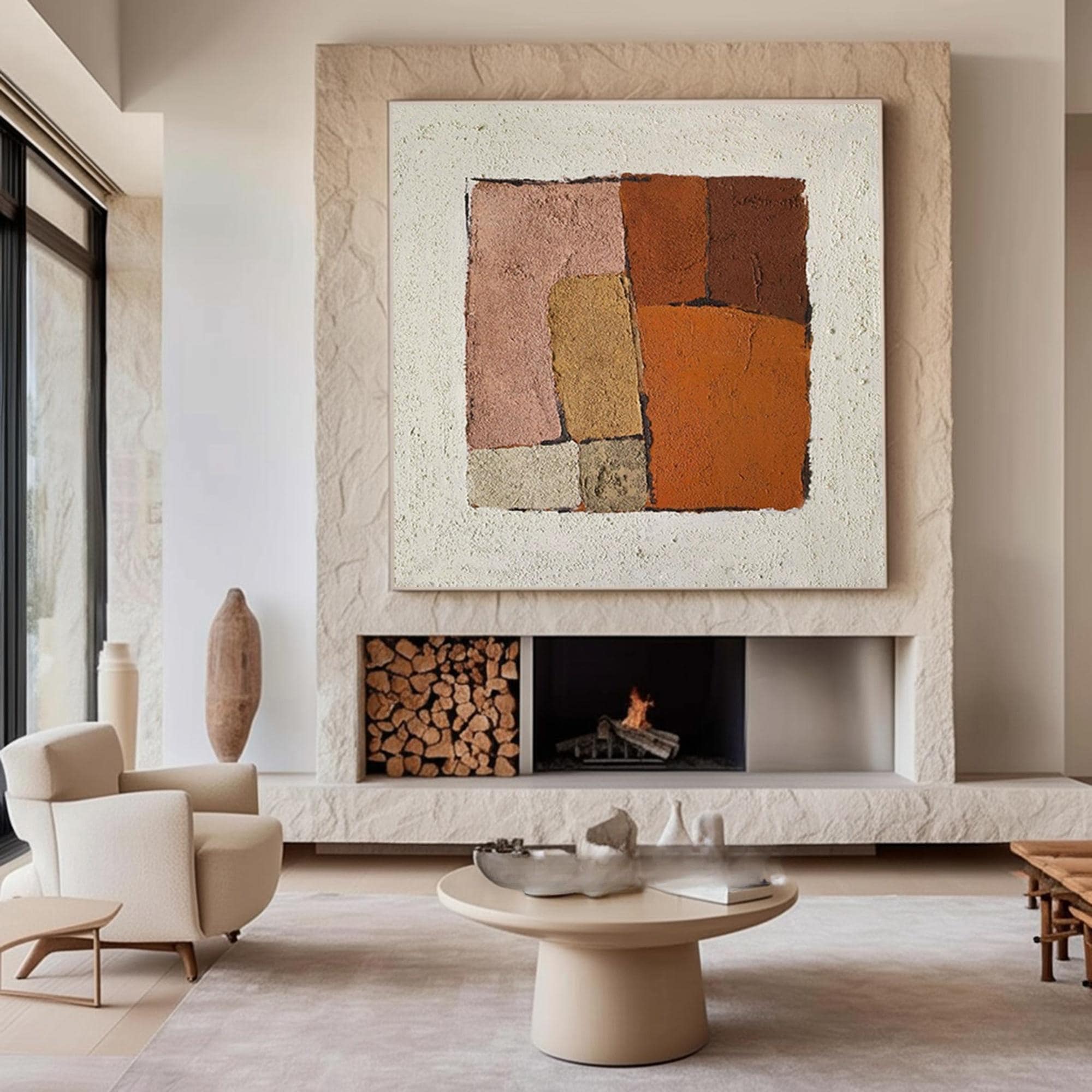 Earthen Geometry – Textured Abstract Square Canvas in Warm Earth Tones