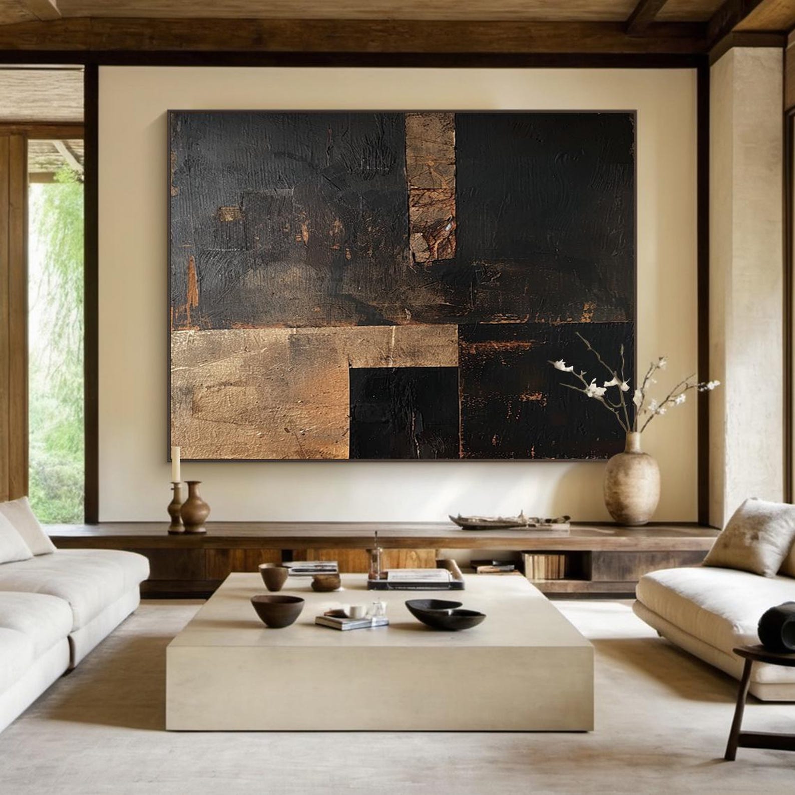 Golden Axis – Large Textured Geometric Abstract Canvas Wall Art