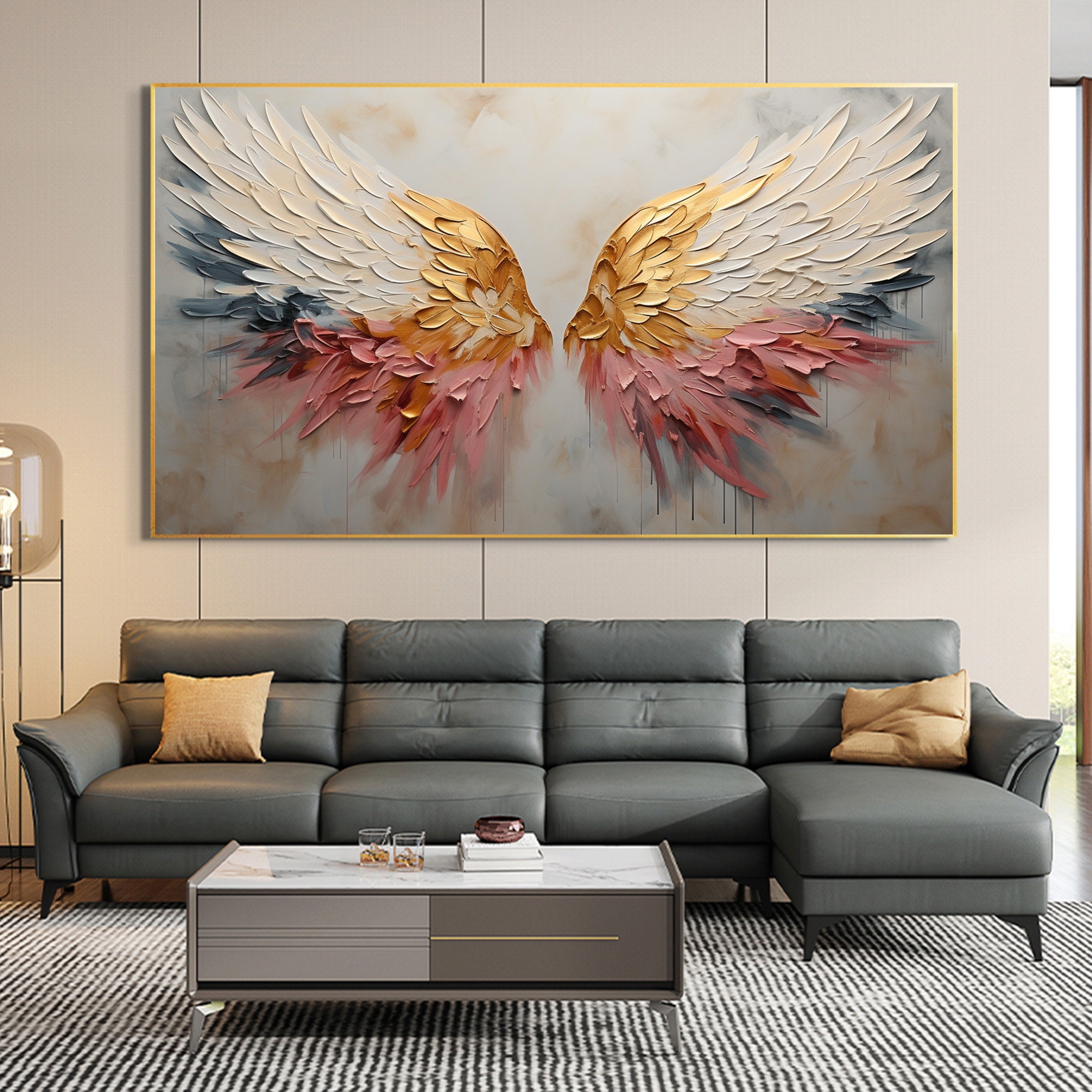 Aurora Wings – Large Textured Colorful Angel Wing Canvas Wall Art