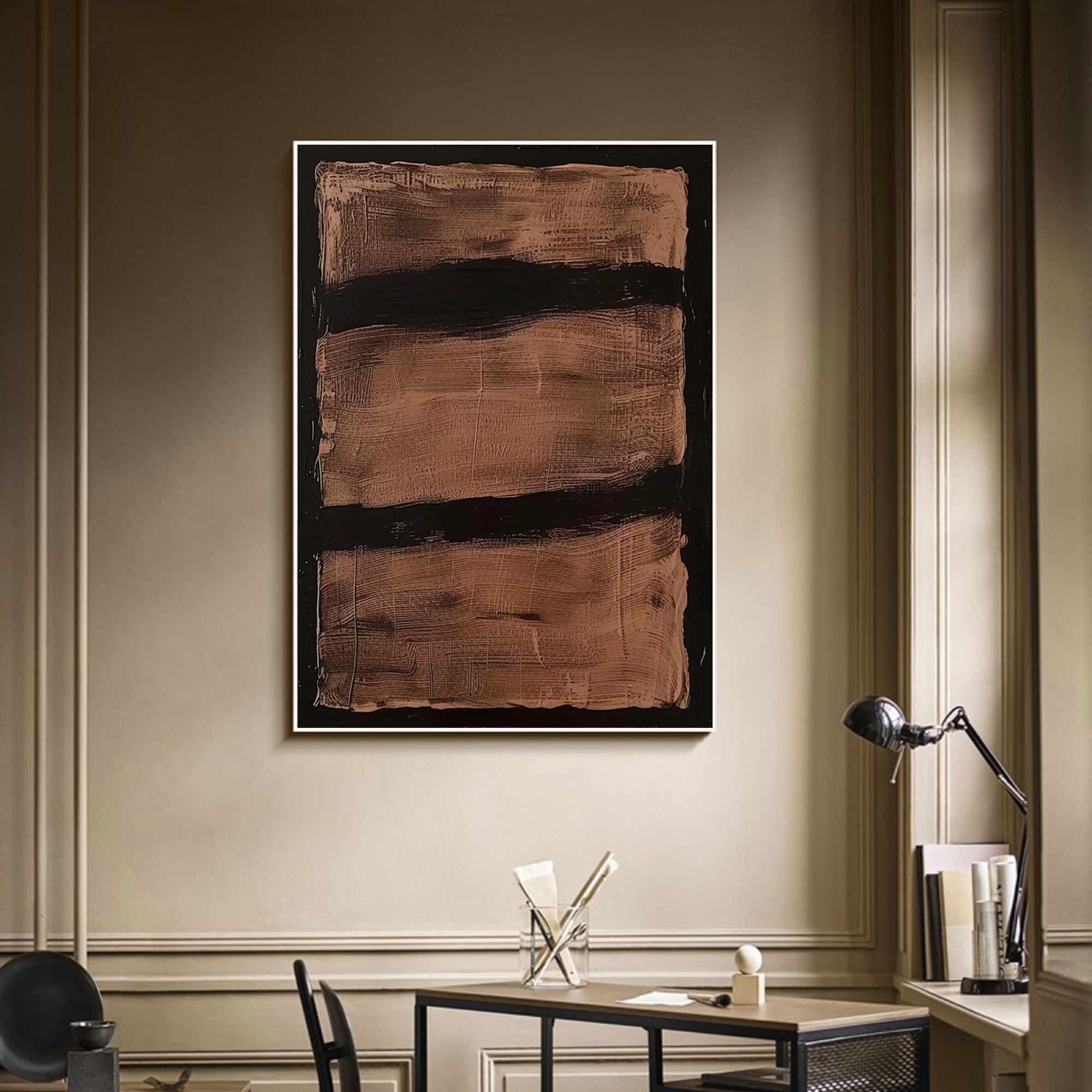 Earthen Strata – Minimalist Abstract Textured Oil Painting for Modern Bedroom