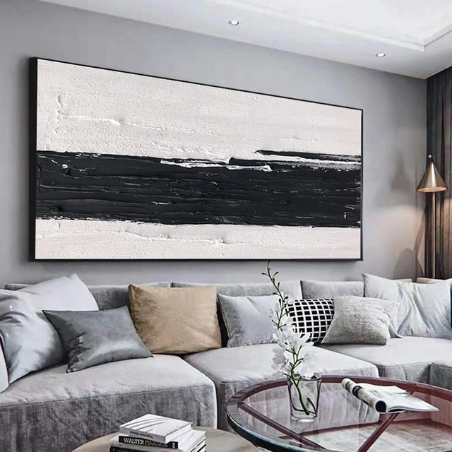 Monochrome Balance – Minimalist Black and White Textured Oil Painting