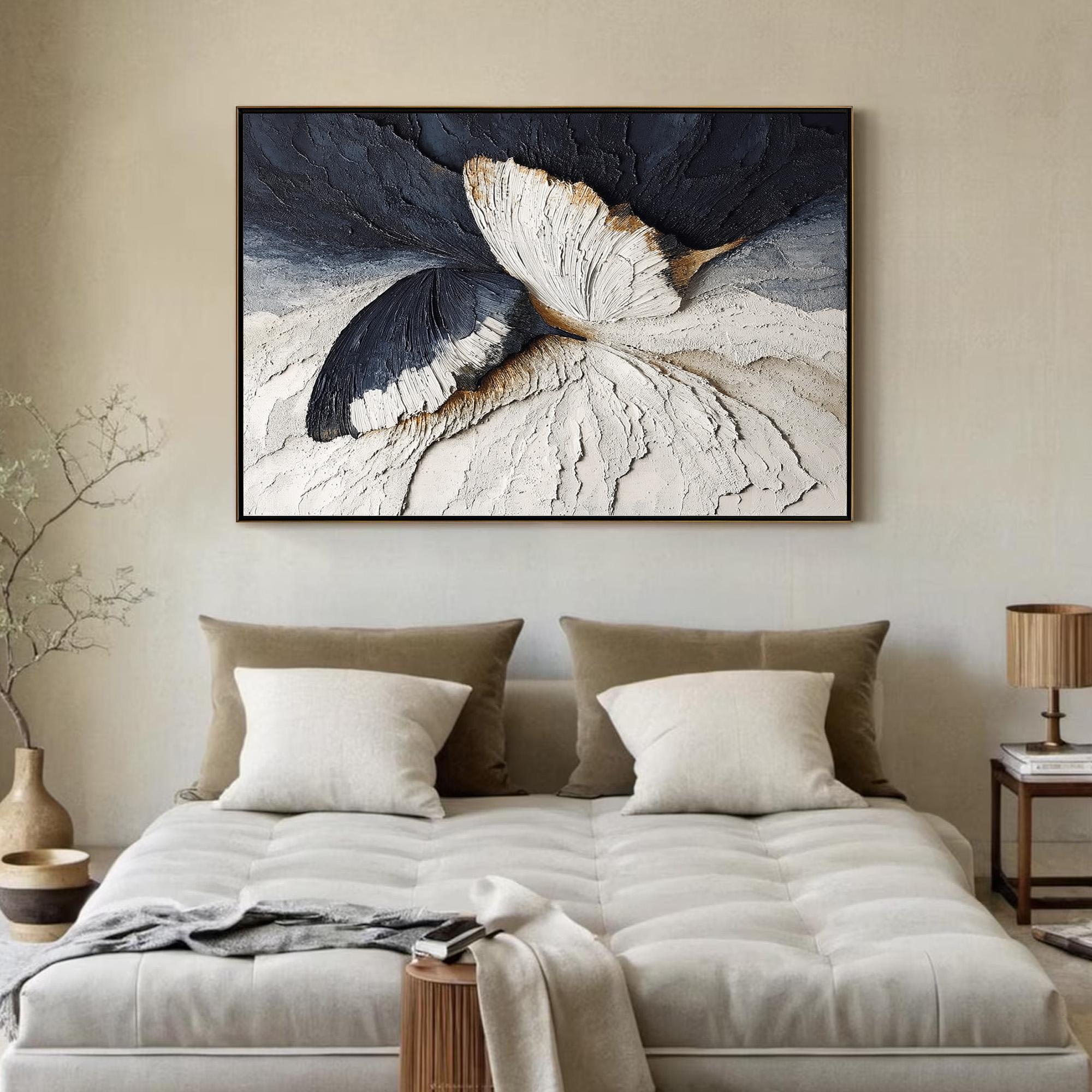 Wings of Serenity — Textured Butterfly Abstract Oil Painting, Modern Minimalist Wall Art