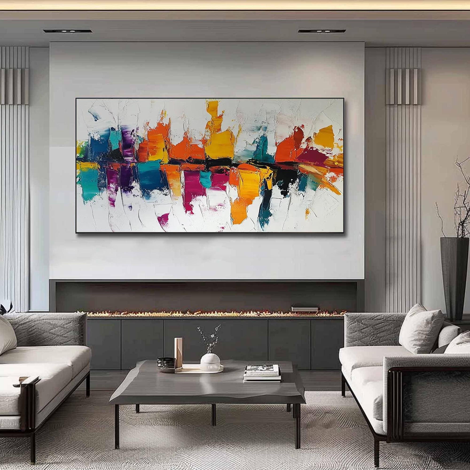 Color Symphony — Abstract Geometric Textured Oil Painting, Modern Colorful Wall Art
