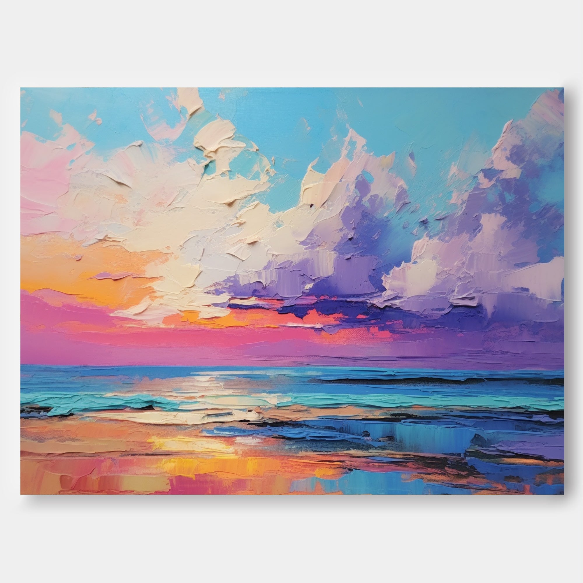 Ocean Glow — Colorful Abstract Seascape Textured Oil Painting, Modern Wall Art