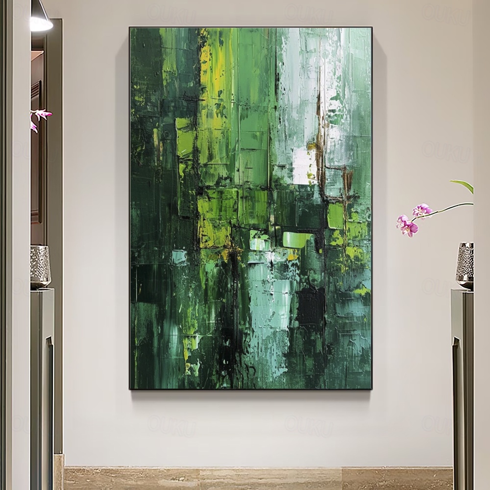 Verdant Echo – Textured Green Abstract Oil Painting