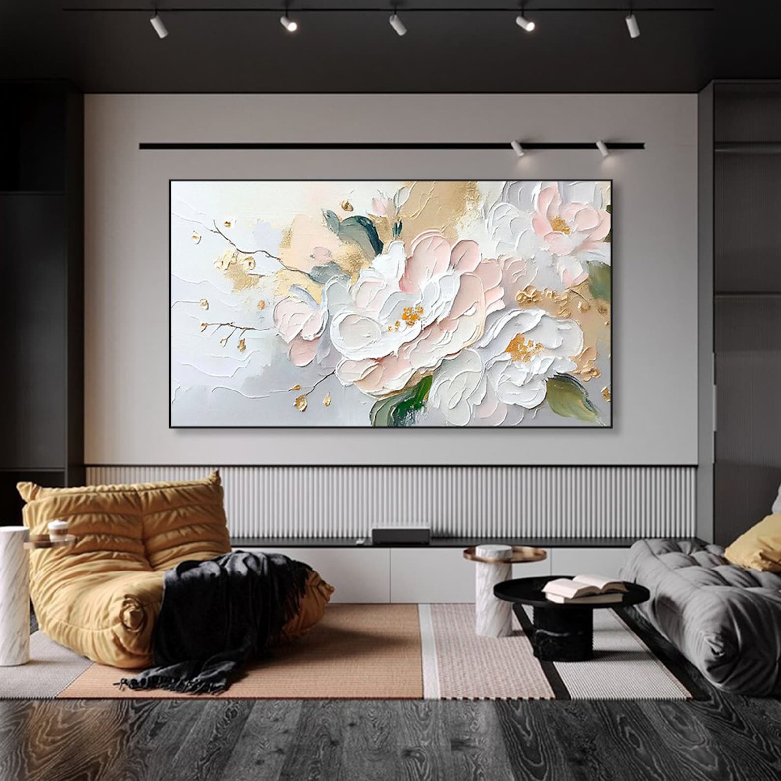 Golden Blossom: Textured Peony Art