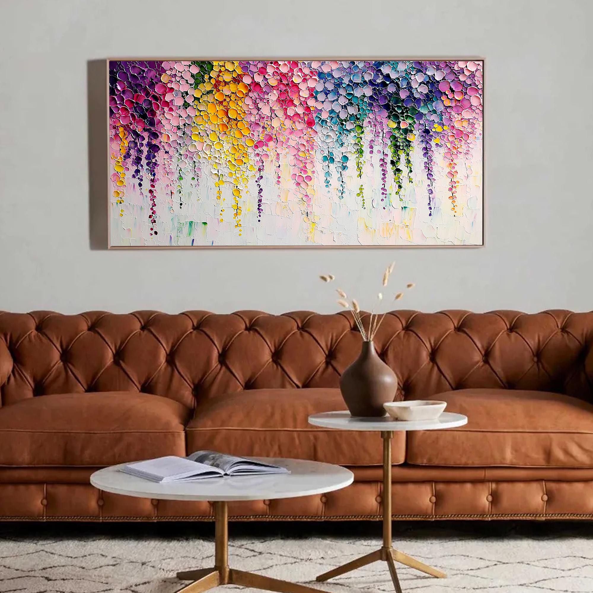 Rainbow Cascade: Textured Floral Art