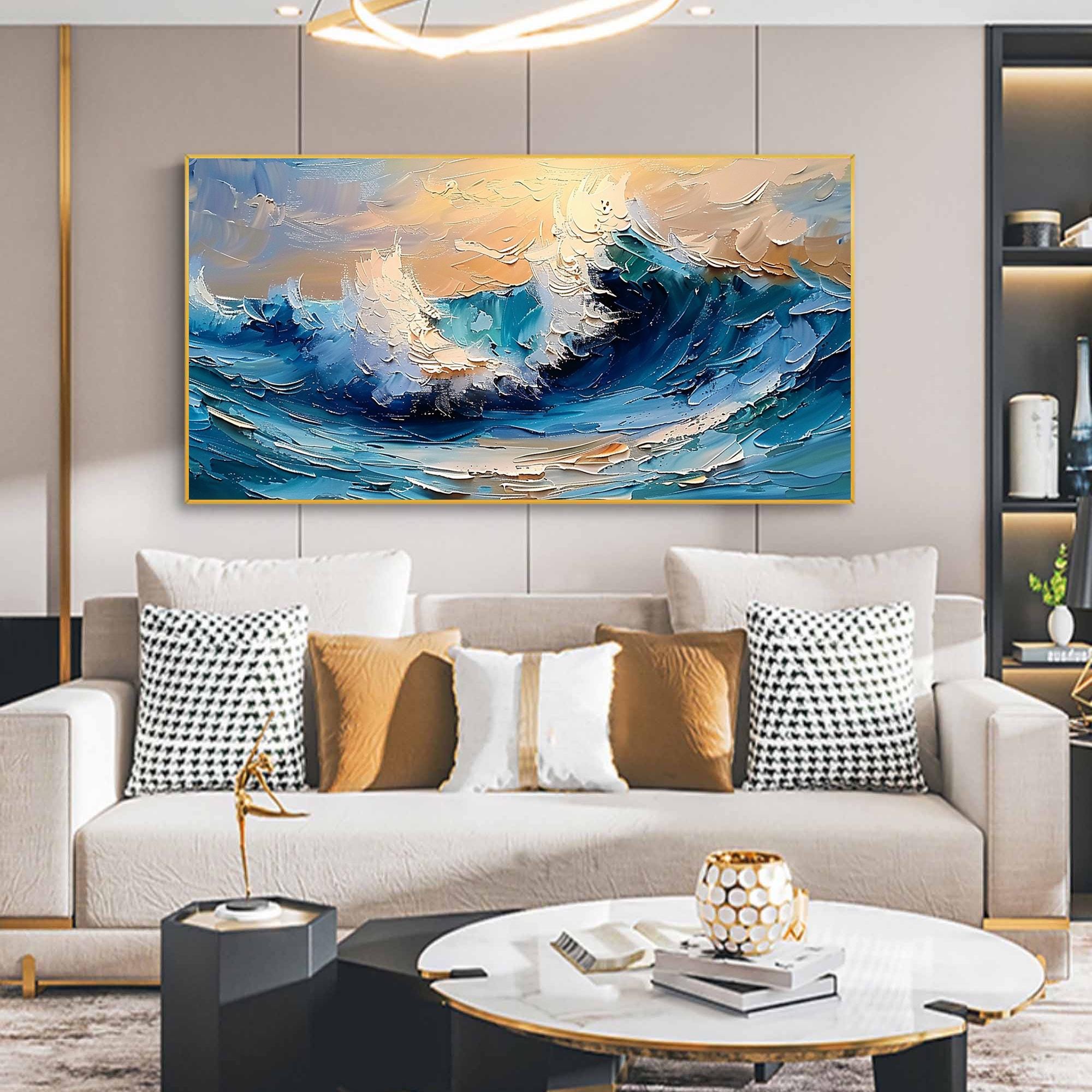 Tide of Light - Large Abstract Ocean Wave Painting Modern Textured Seascape Wall Art