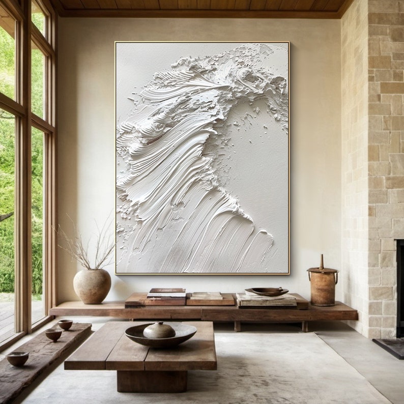 Whispering Form - Minimalist White Textured Painting Wabi-Sabi Abstract Wall Art