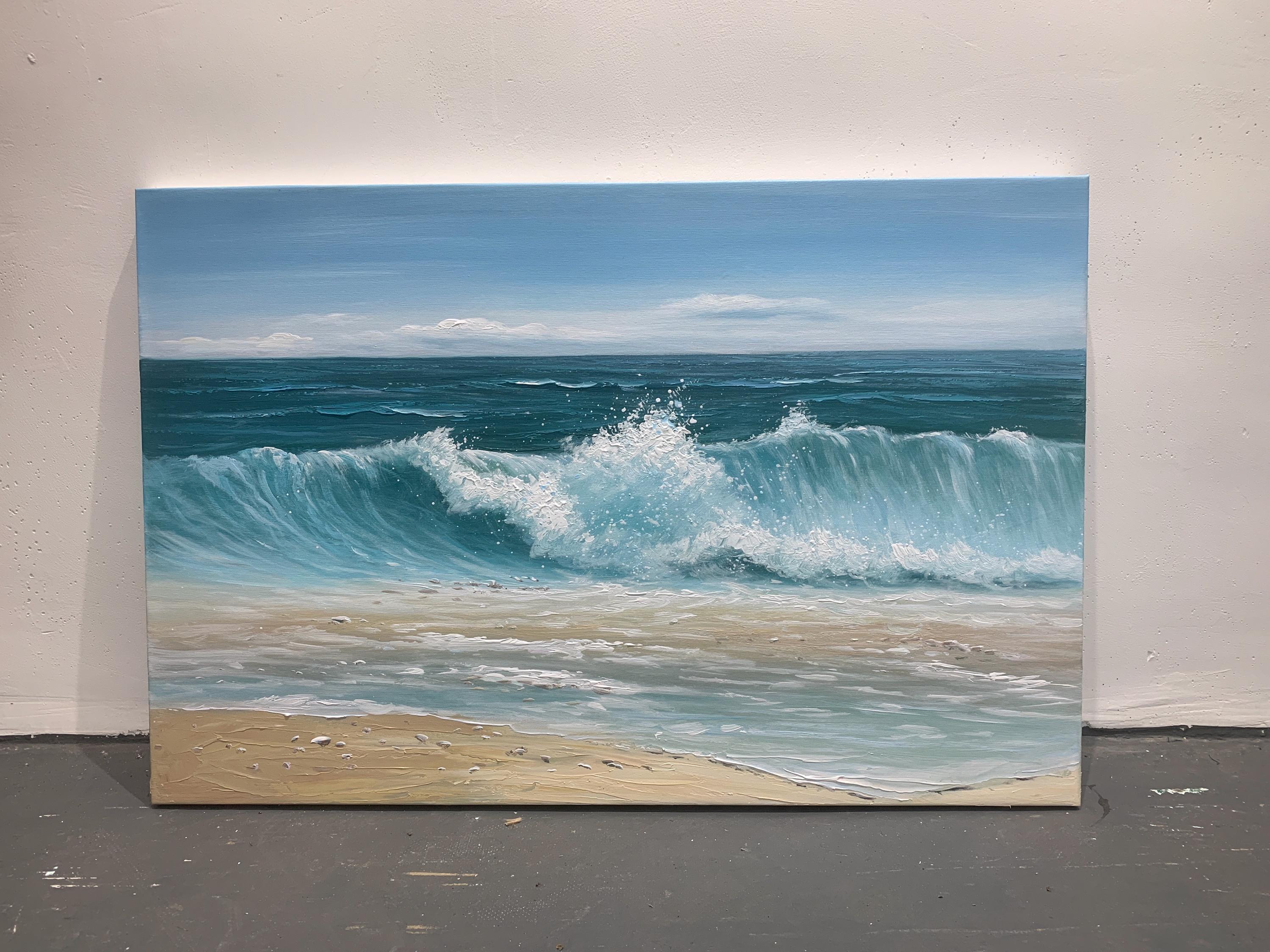 Shoreline Serenity - Realistic Ocean Wave Painting Coastal Beach Textured Wall Art