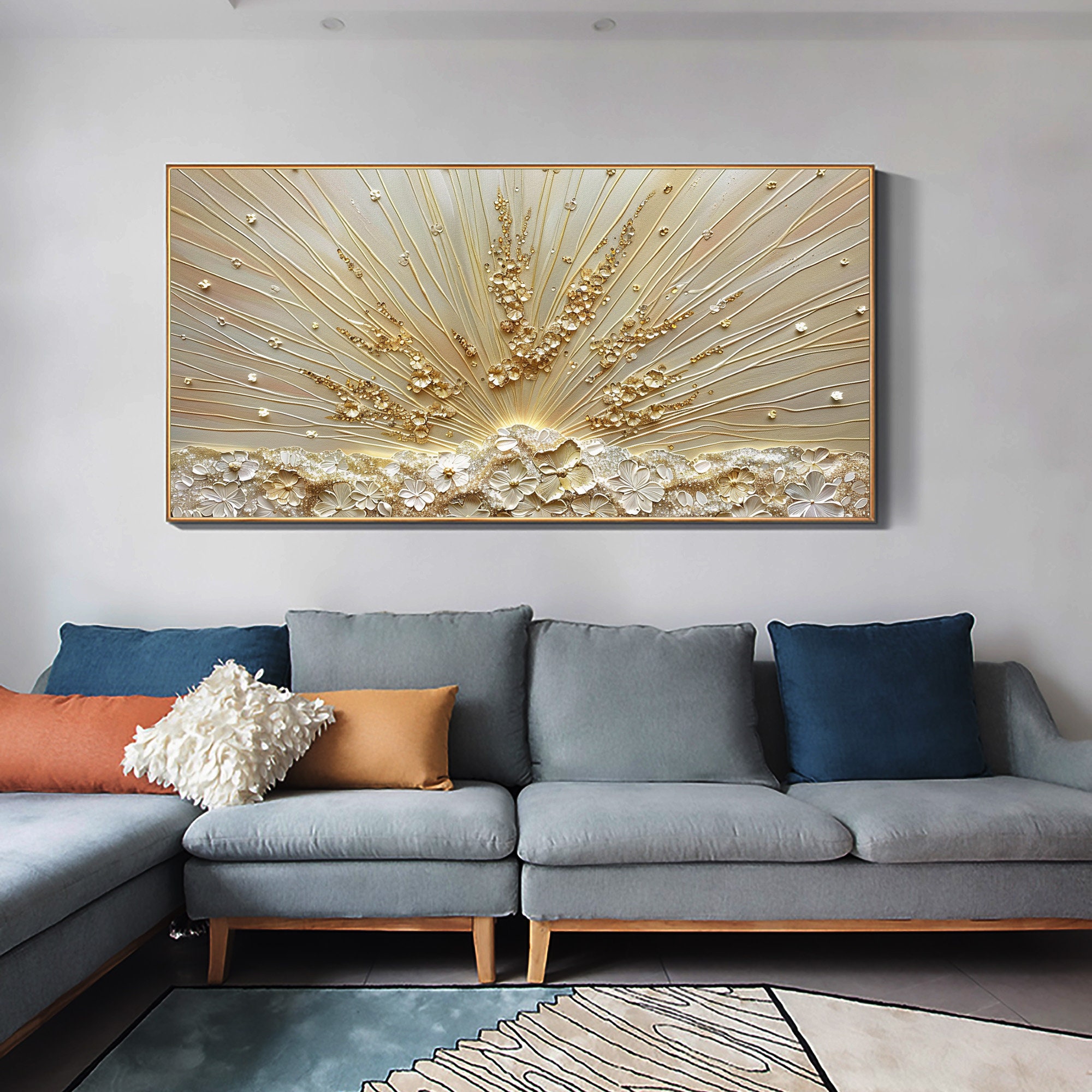 Golden Radiance – Luxurious Floral Burst 3D Canvas