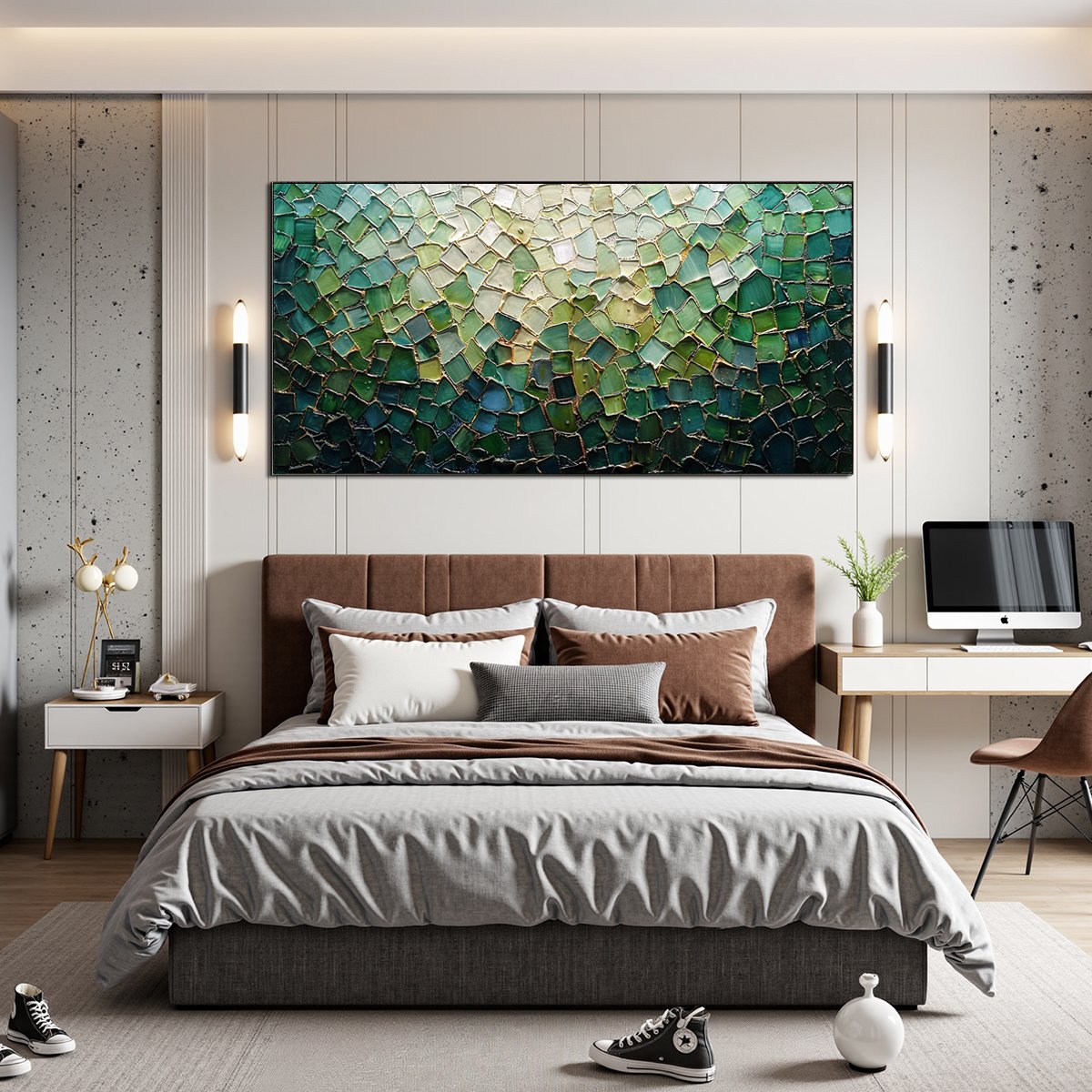 Shards of Green – Textured Abstract Glass Mosaic Wall Art