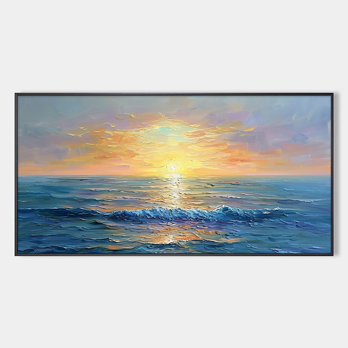 Golden Horizon – Textured Ocean Sunrise Wall Art
