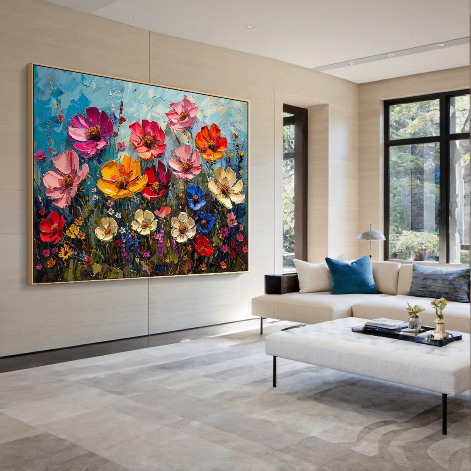Bloom Symphony – Textured Floral Canvas Painting