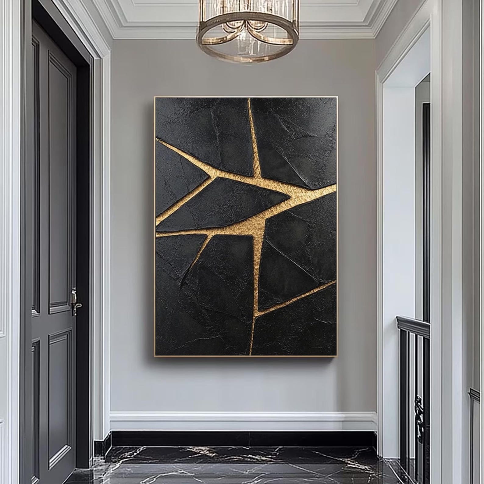 Fractured Gold - Black and Gold Textured Abstract Art