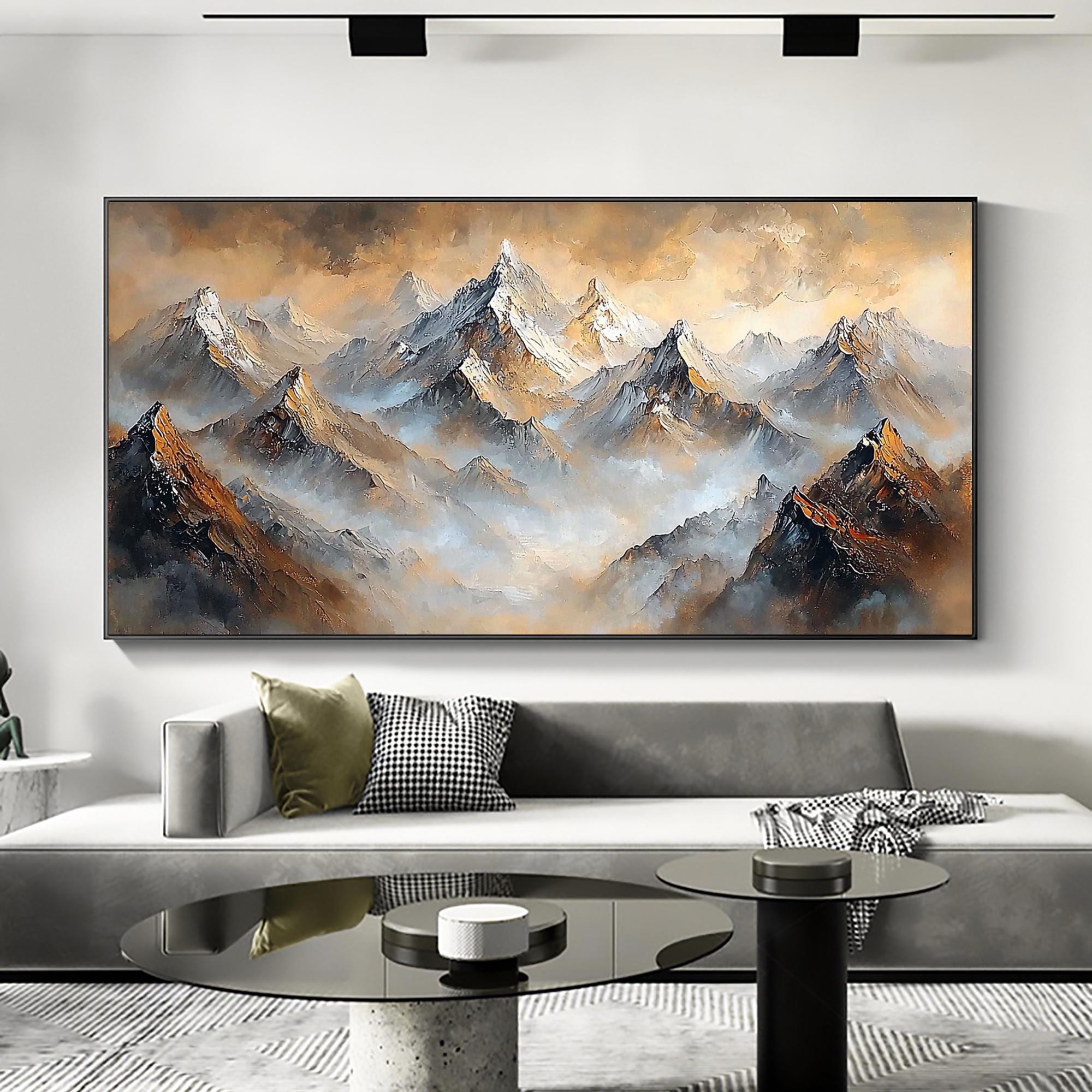 Textured Golden Mountain Canvas – Horizontal Abstract Wall Art