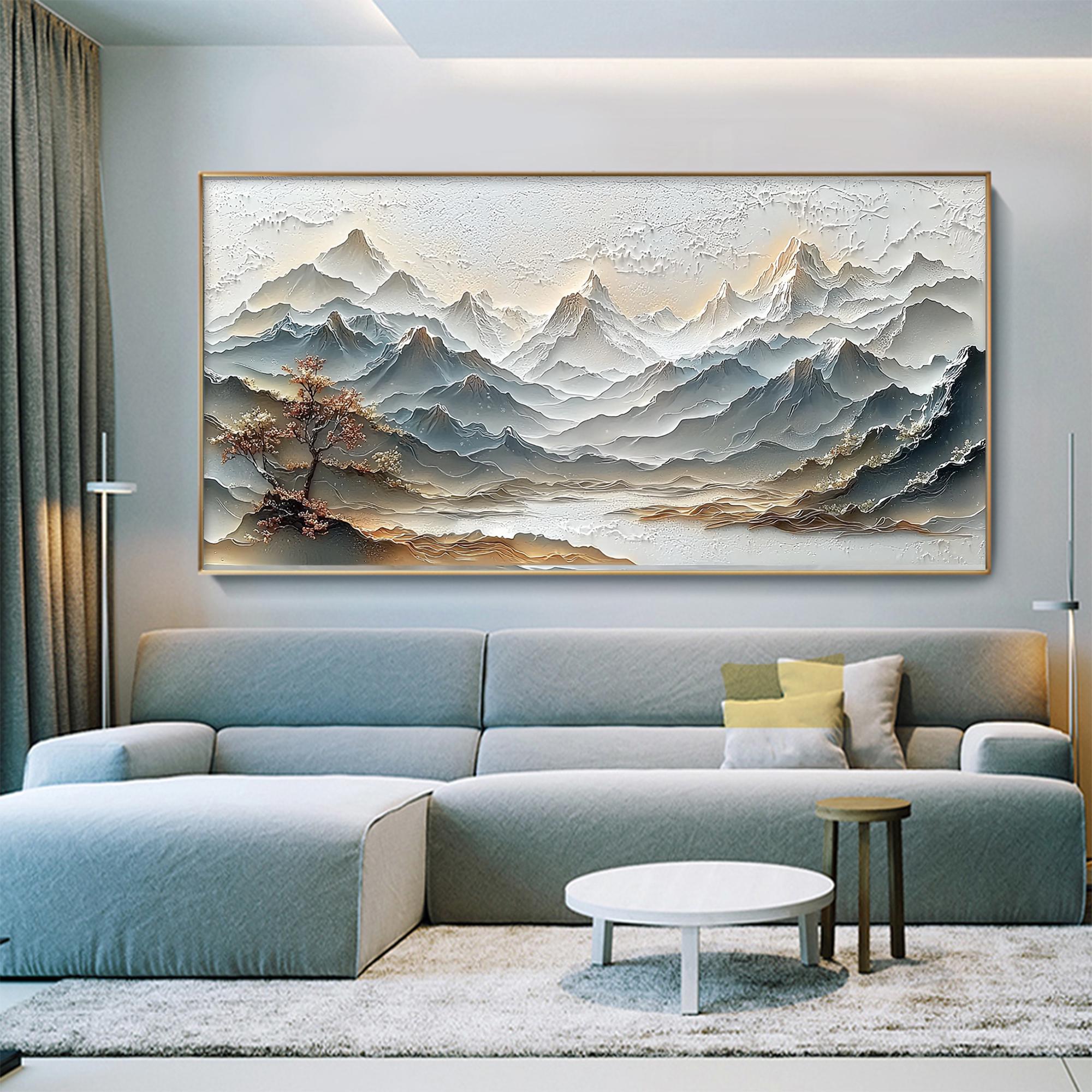 Oriental Textured Mountain Art – Hand-Painted Landscape Canvas