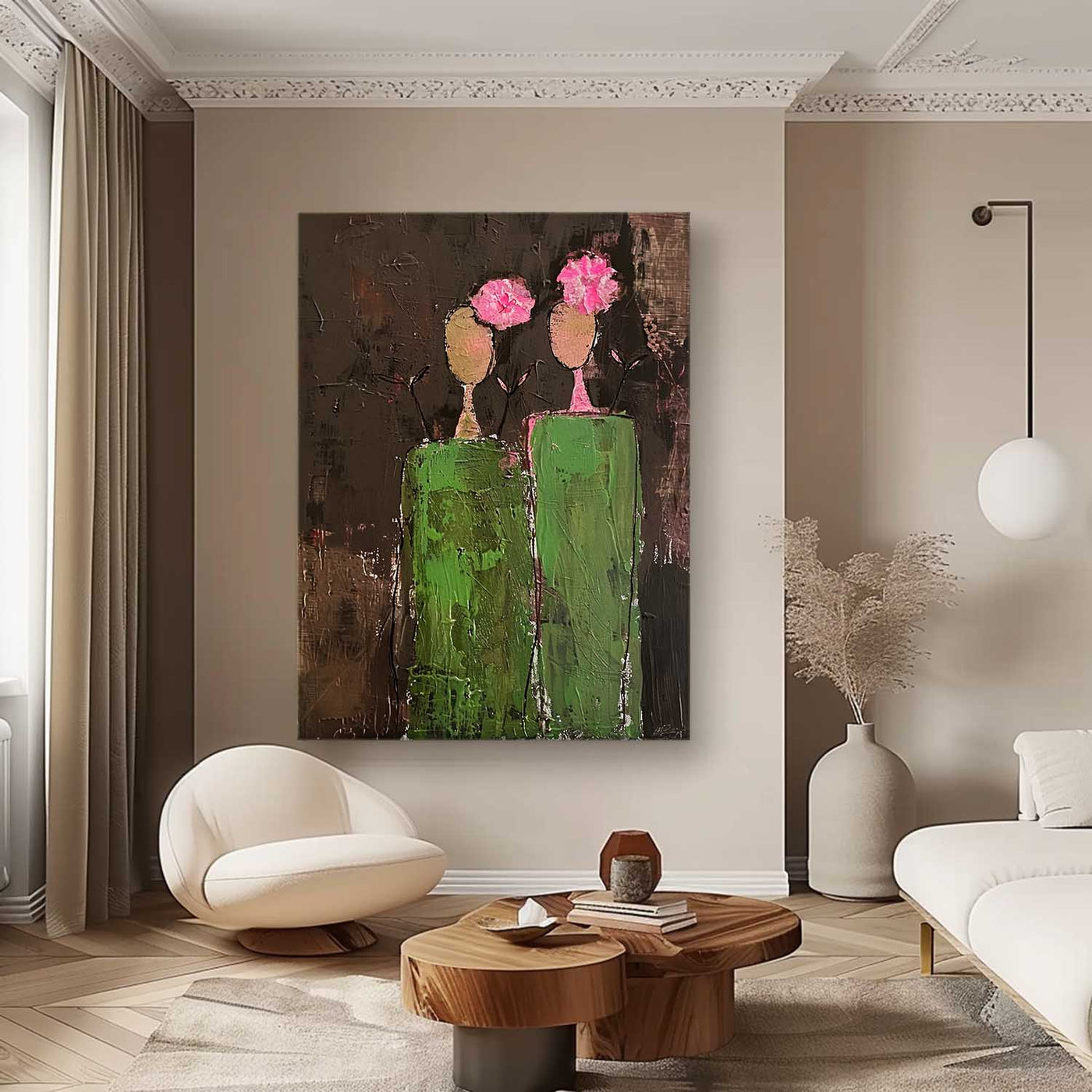 Floral Companions – Abstract Figurative Painting, Textured Portrait Canvas Wall Art