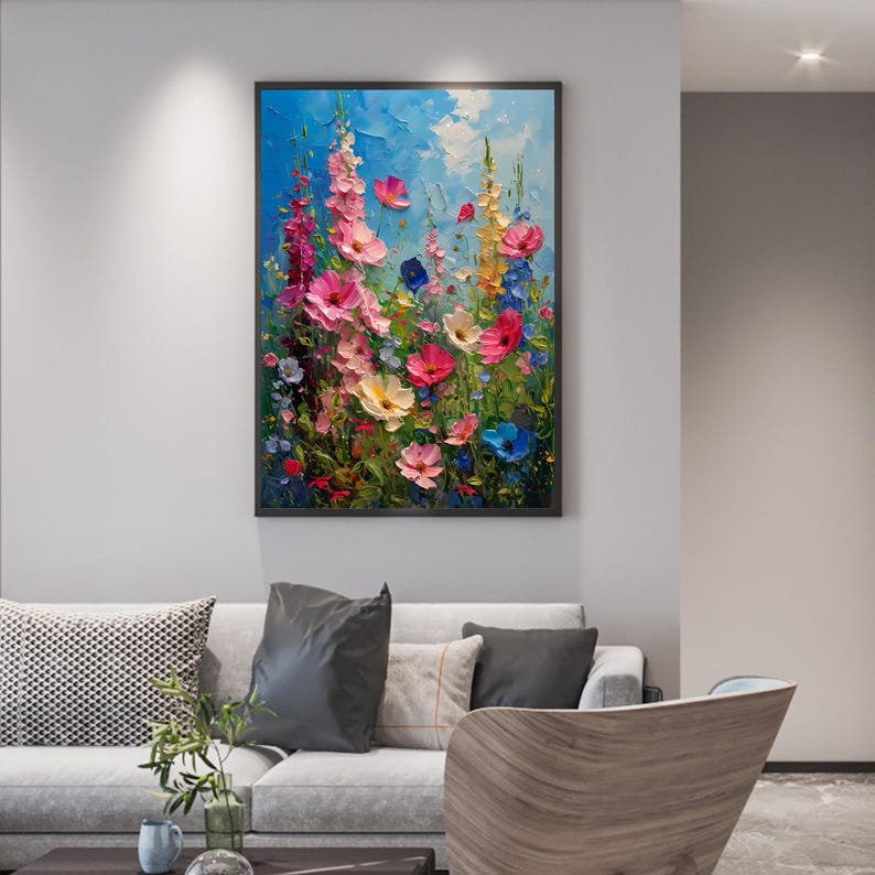 Blooming Garden of Colors – Textured Floral Oil Painting for Modern Home Decor